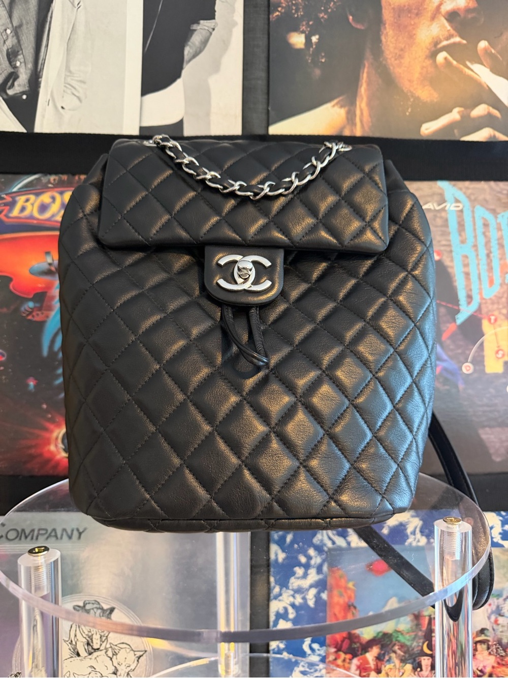 CHANEL Black Quilted Lambskin Chain-Trim Backpack